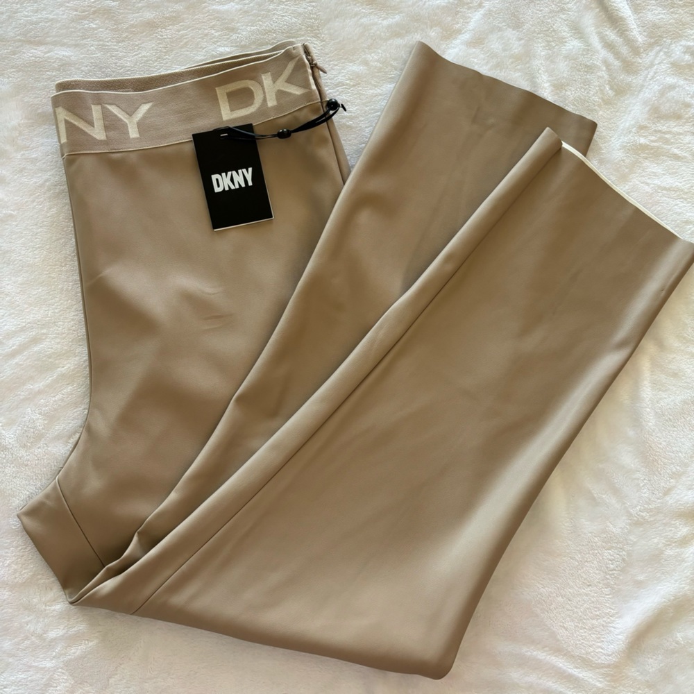 DKNY Faux Leather High Waist Tan Pants--Sz XL - Picture 1 of 16
